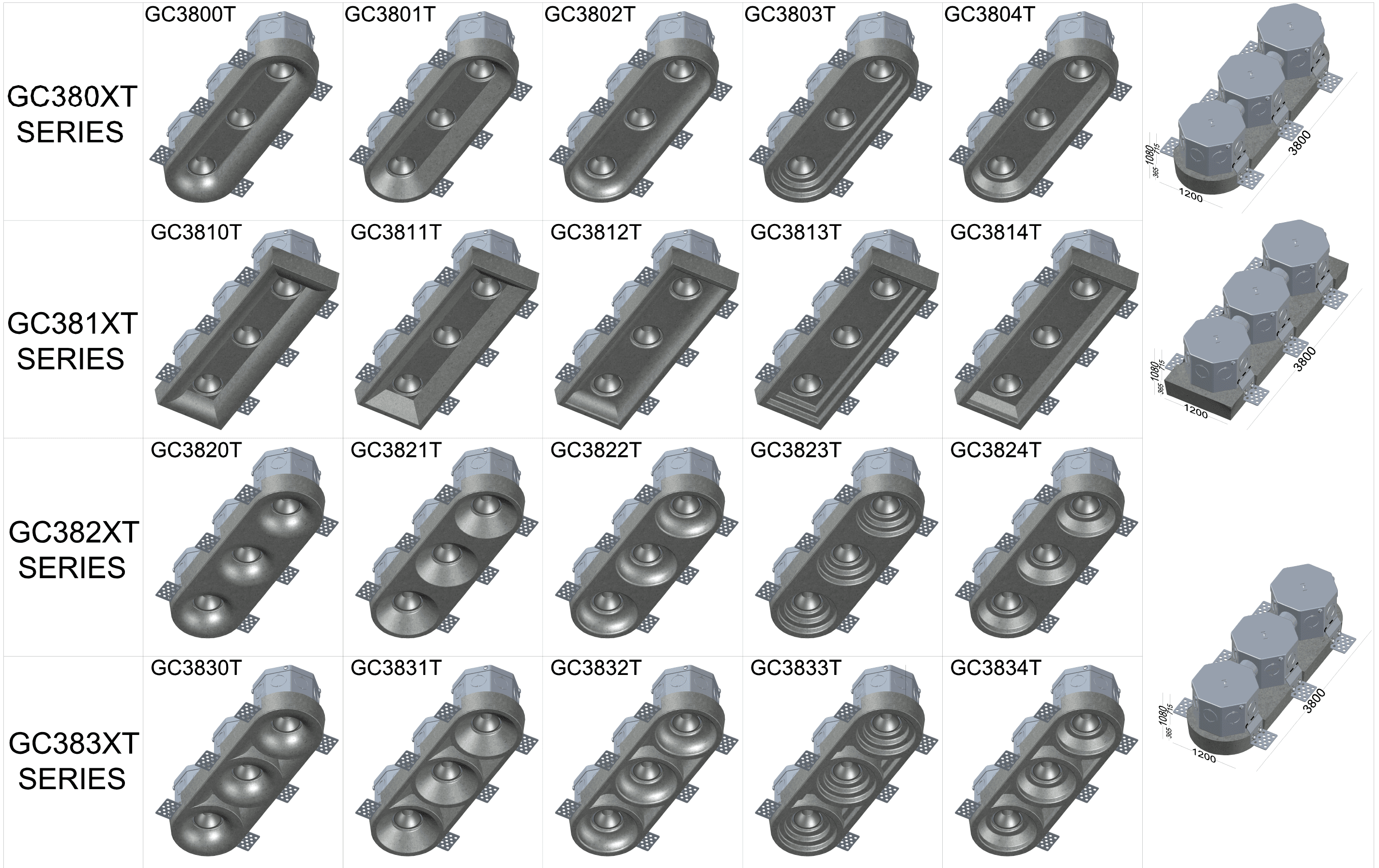 Three Bulb Luminaires - GC380XT & GC381XT & GC382XT & GC383XT Series 2